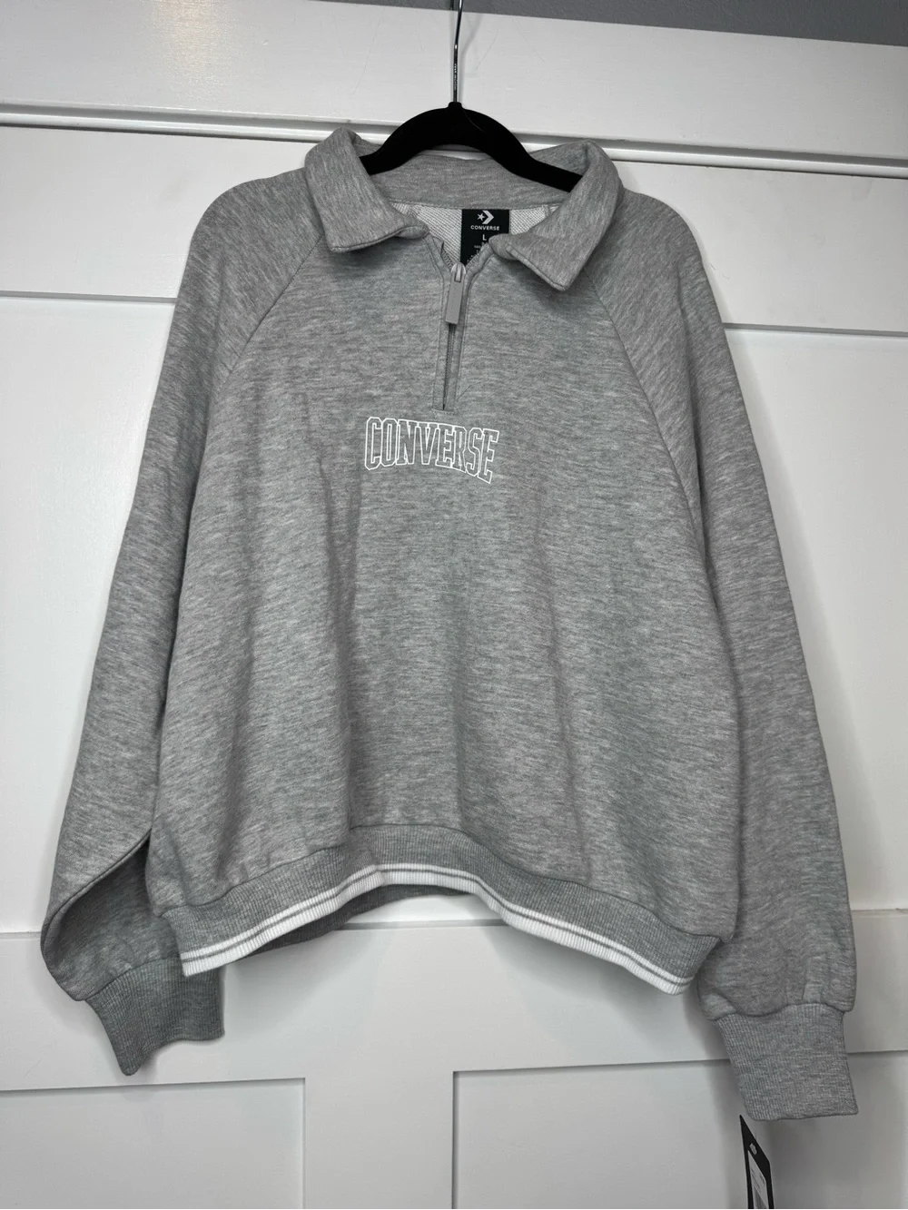 NWT girls Large 10/12 Converse Light Gray Quarter-Zip Pullover with Collar